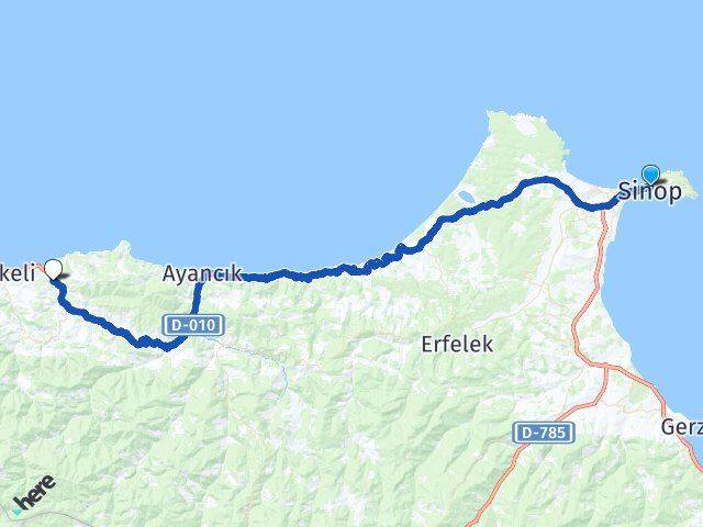 Sinop Keş Türkeli Arası Kaç Km - Yol Haritası