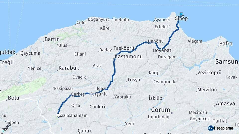 Sinop Kızılcahamam Ankara Arası Kaç Km - Yol Haritası