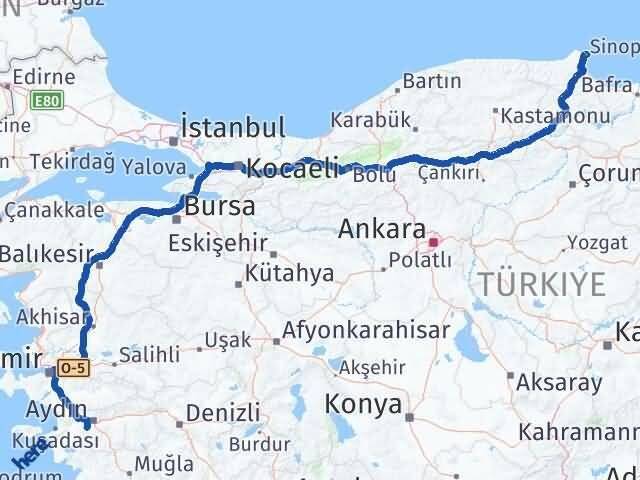 Sinop Koçarlı Aydın Arası Kaç Km - Yol Haritası