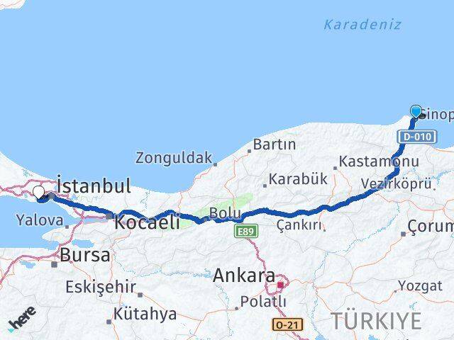 Sinop Küçükçekmece İstanbul Arası Kaç Km - Yol Haritası