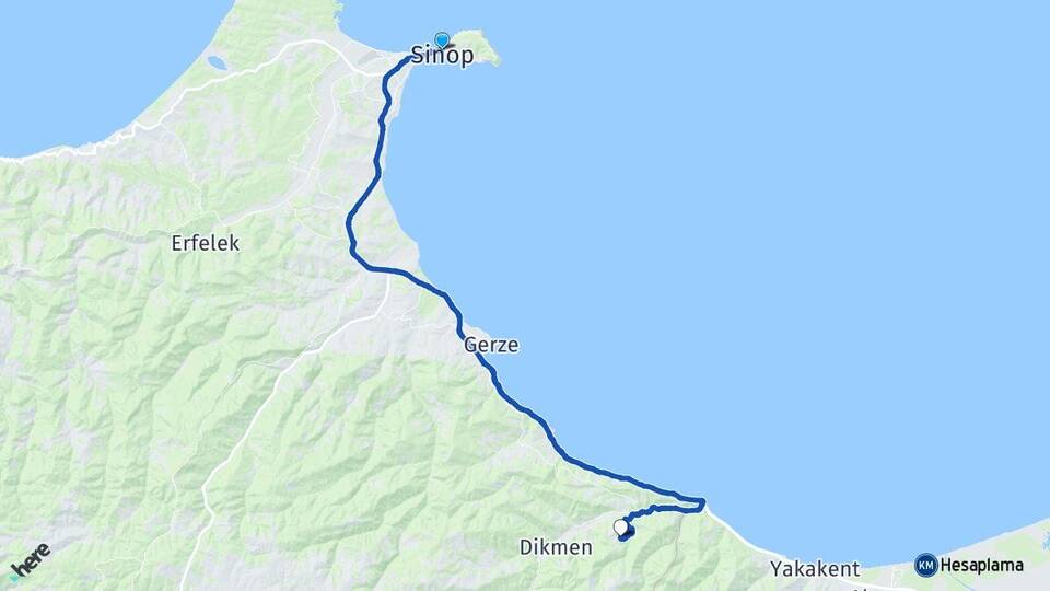 Sinop Küplüce Dikmen Arası Kaç Km - Yol Haritası