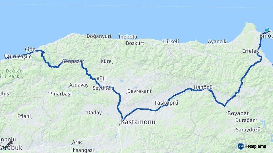 Sinop Kurucaşile Bartın Arası Kaç Km - Yol Haritası