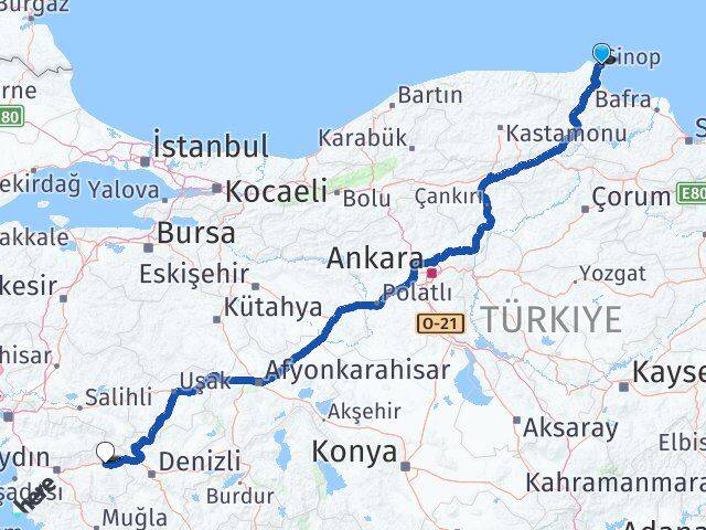 Sinop Kuyucak Aydın Arası Kaç Km - Yol Haritası