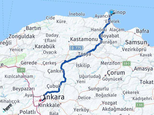 Sinop Mamak Ankara Arası Kaç Km - Yol Haritası