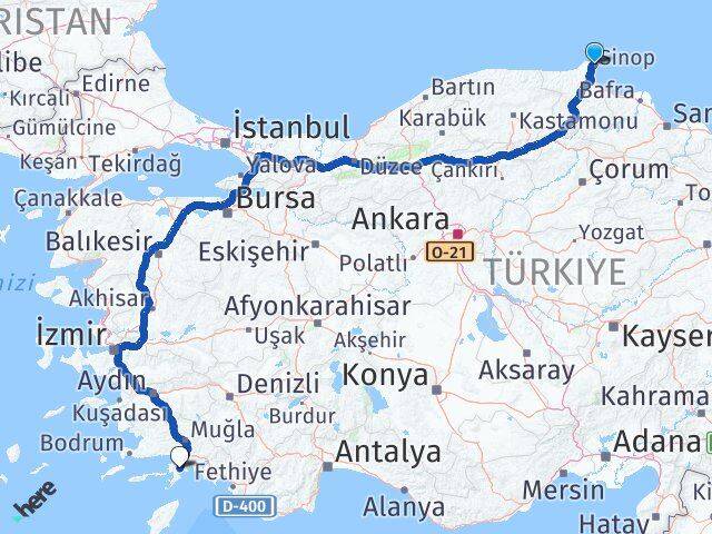Sinop Marmaris Muğla Arası Kaç Km - Yol Haritası