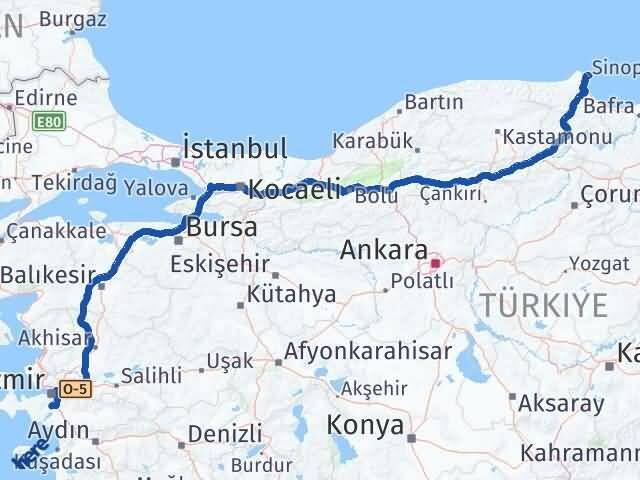Sinop Menderes İzmir Arası Kaç Km - Yol Haritası