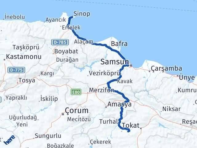 Sinop Pazar Tokat Arası Kaç Km - Yol Haritası
