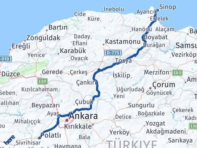 Sinop Polatlı Ankara Arası Kaç Km - Yol Haritası