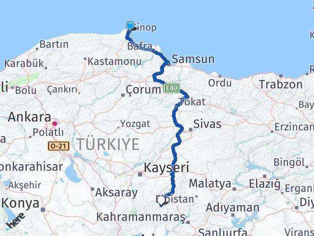 Sinop Saimbeyli Adana Arası Kaç Km - Yol Haritası