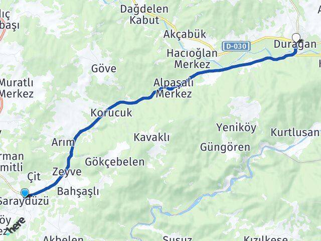 Sinop Saraydüzü Durağan Arası Kaç Km - Yol Haritası