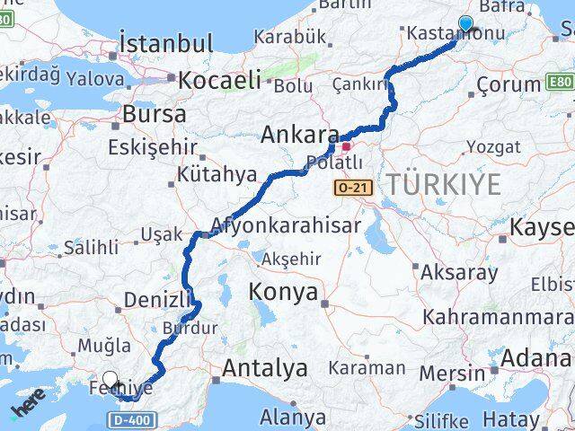Sinop Saraydüzü Göcek Fethiye Muğla Arası Kaç Km - Yol Haritası