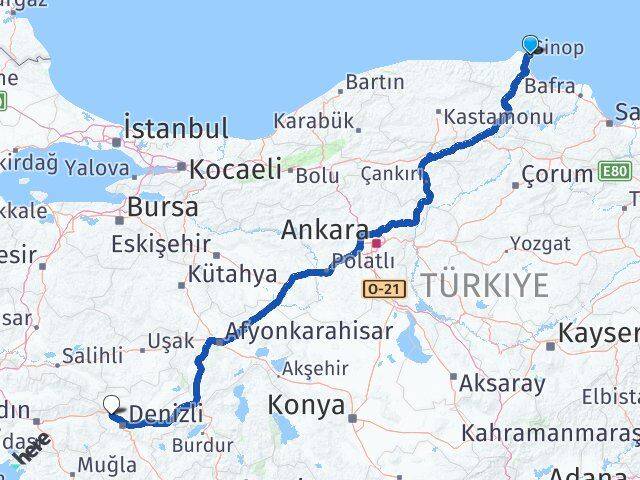 Sinop Sarayköy Denizli Arası Kaç Km - Yol Haritası