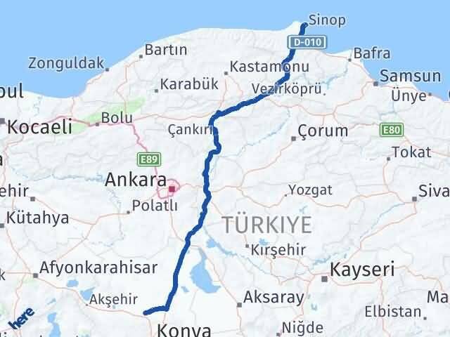 Sinop Sarayönü Konya Arası Kaç Km - Yol Haritası