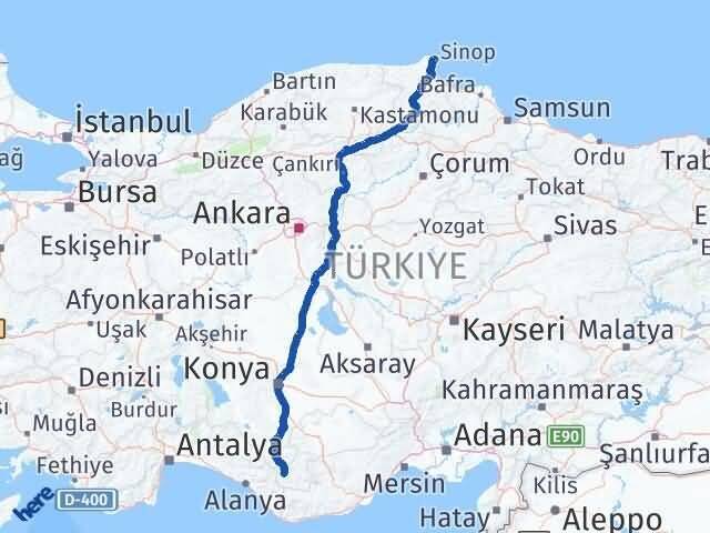 Sinop Sarıveliler Karaman Arası Kaç Km - Yol Haritası
