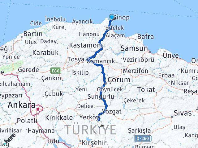 Sinop Şefaatli Yozgat Arası Kaç Km - Yol Haritası