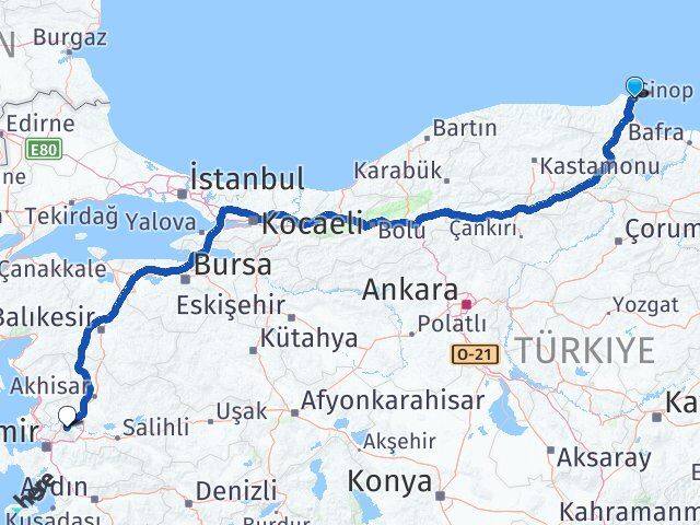 Sinop Şehzadeler Manisa Arası Kaç Km - Yol Haritası