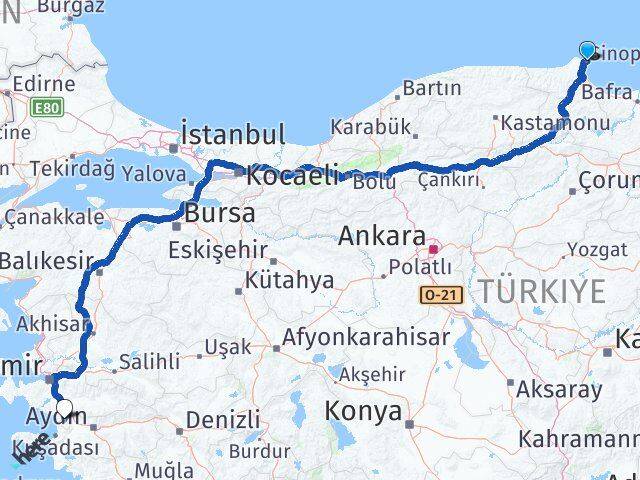 Sinop Selçuk İzmir Arası Kaç Km - Yol Haritası