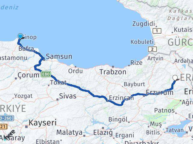 Sinop Selim Kars Arası Kaç Km - Yol Haritası