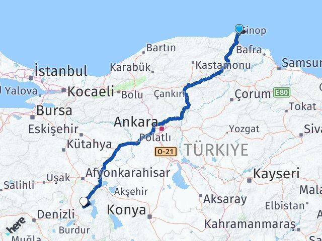 Sinop Senirkent Isparta Arası Kaç Km - Yol Haritası