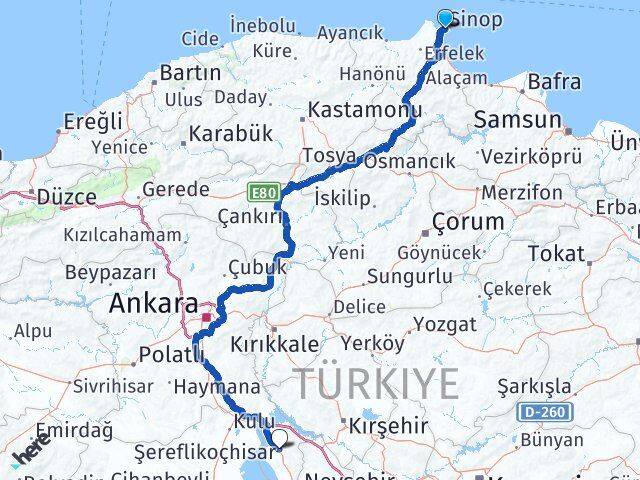 Sinop Şereflikoçhisar Ankara Arası Kaç Km - Yol Haritası