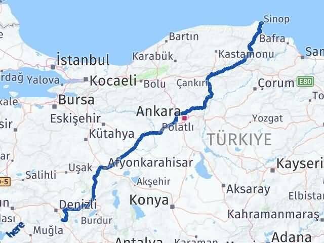 Sinop Serinhisar Denizli Arası Kaç Km - Yol Haritası