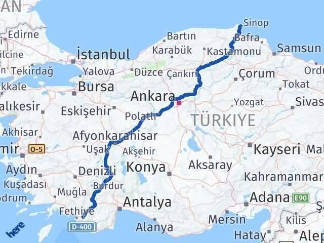 Sinop Seydikemer Muğla Arası Kaç Km - Yol Haritası
