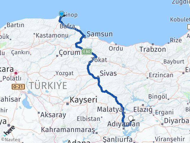 Sinop Sincik Adıyaman Arası Kaç Km - Yol Haritası