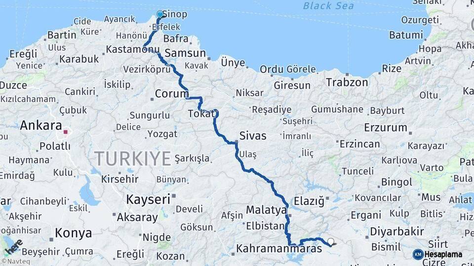 Sinop Siverek Şanlıurfa Arası Kaç Km - Yol Haritası
