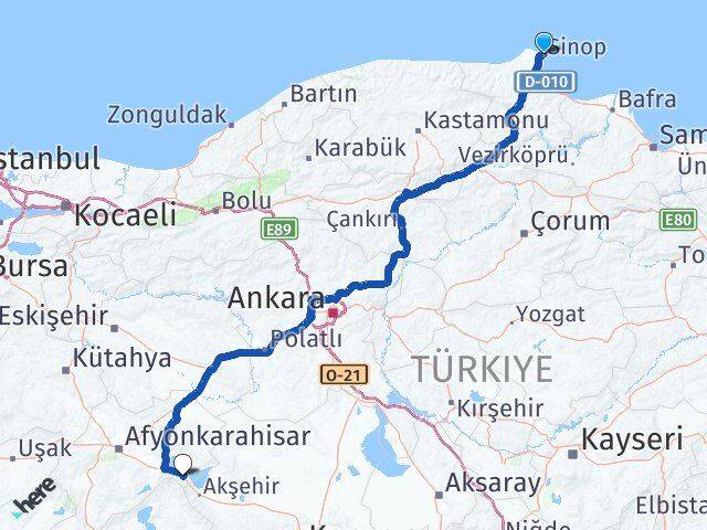 Sinop Sultandağı Afyonkarahisar Arası Kaç Km - Yol Haritası