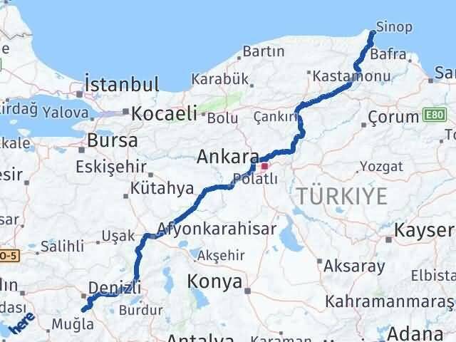 Sinop Tavas Denizli Arası Kaç Km - Yol Haritası