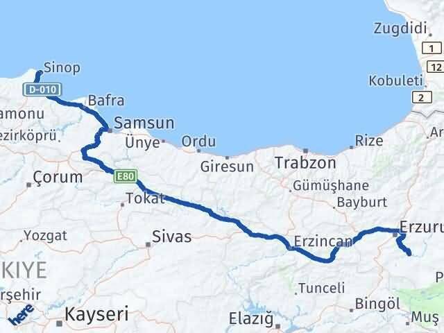 Sinop Tekman Erzurum Arası Kaç Km - Yol Haritası