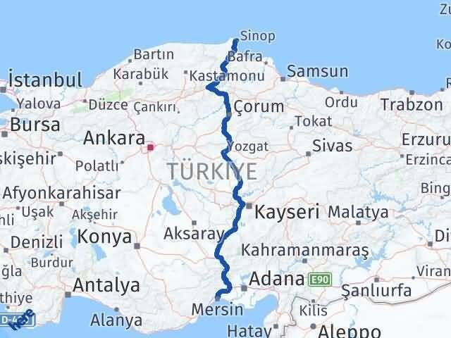 Sinop Toroslar Mersin Arası Kaç Km - Yol Haritası
