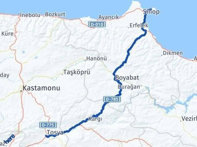 Sinop Tosya Kastamonu Arası Kaç Km - Yol Haritası