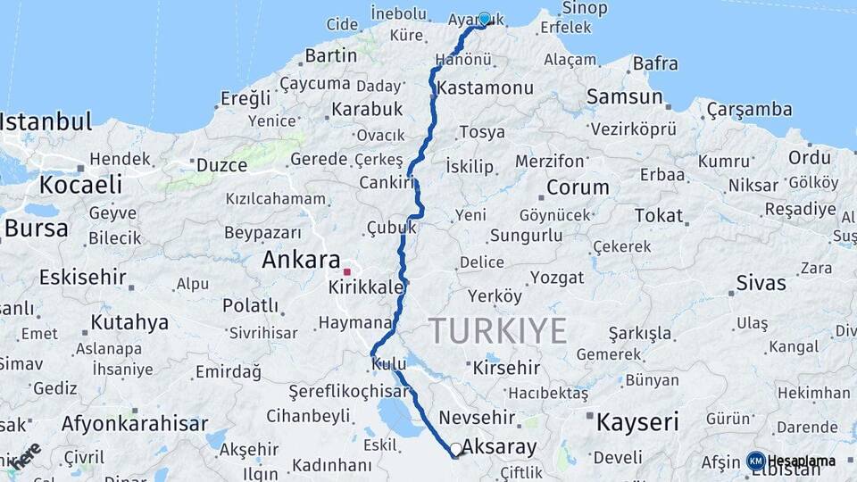 Sinop Türkeli Aksaray Arası Kaç Km - Yol Haritası