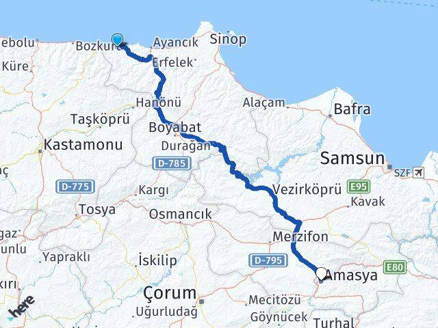 Sinop Türkeli Amasya Arası Kaç Km - Yol Haritası