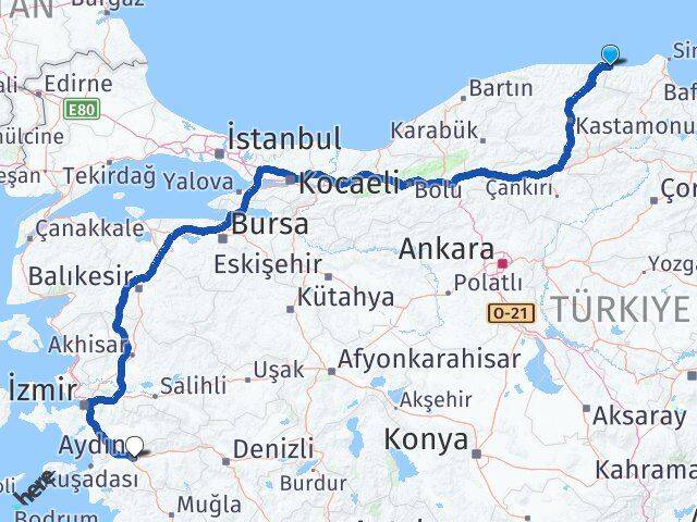 Sinop Türkeli Aydın Arası Kaç Km - Yol Haritası