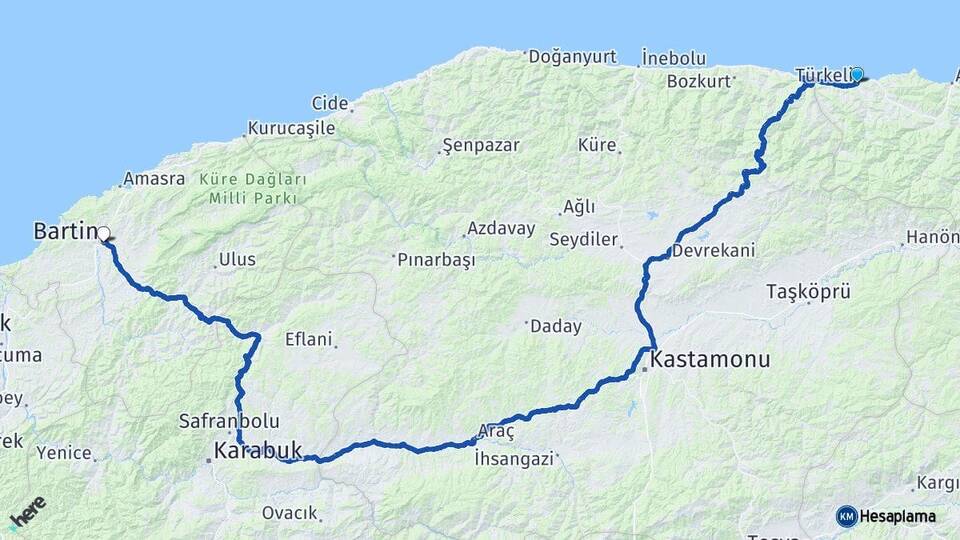 Sinop Türkeli Bartın Arası Kaç Km - Yol Haritası