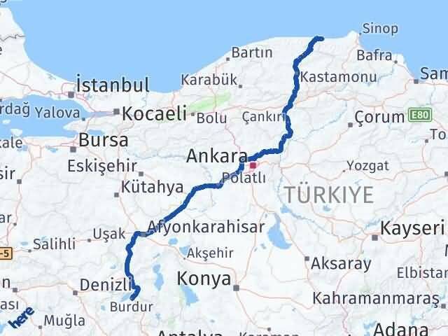 Sinop Türkeli Burdur Arası Kaç Km - Yol Haritası