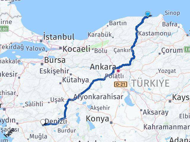 Sinop Türkeli Denizli Arası Kaç Km - Yol Haritası