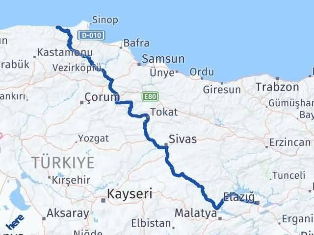 Sinop Türkeli Elazığ Arası Kaç Km - Yol Haritası