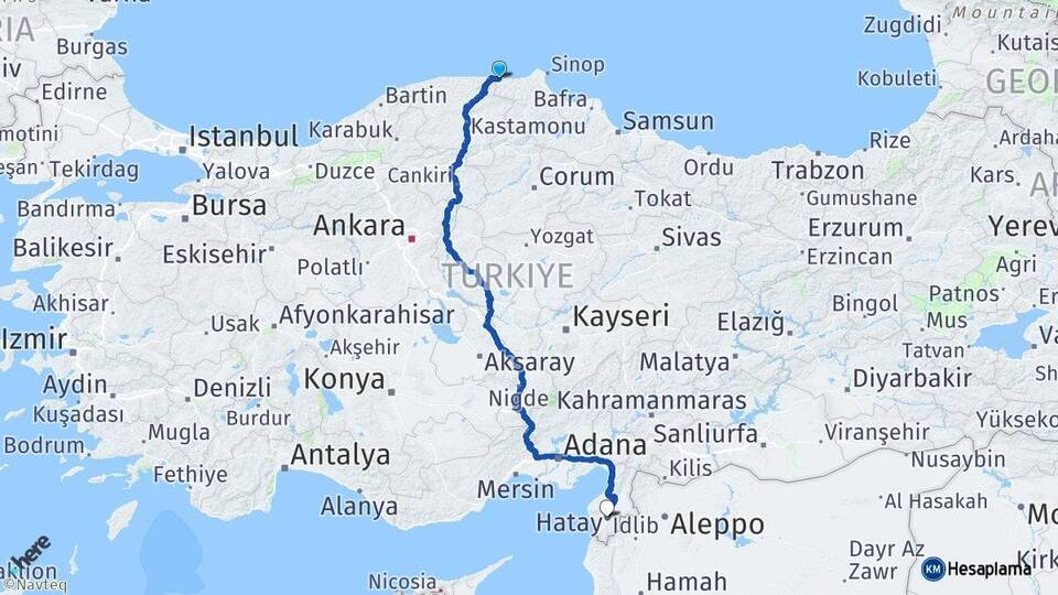 Sinop Türkeli Hatay Arası Kaç Km - Yol Haritası