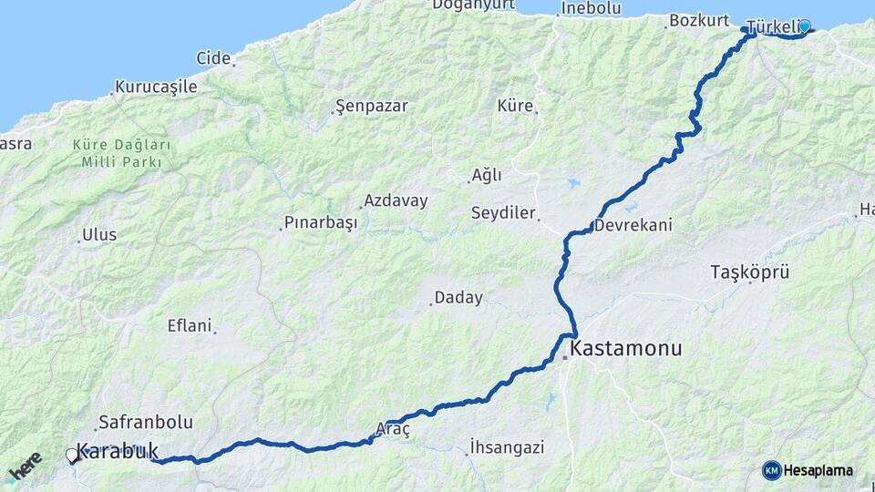 Sinop Türkeli Karabük Arası Kaç Km - Yol Haritası