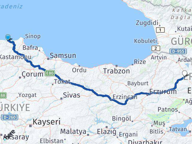 Sinop Türkeli Kars Arası Kaç Km - Yol Haritası