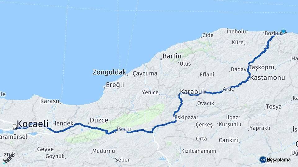 Sinop Türkeli Kocaeli Arası Kaç Km - Yol Haritası