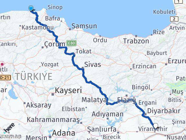Sinop Türkeli Mardin Arası Kaç Km - Yol Haritası