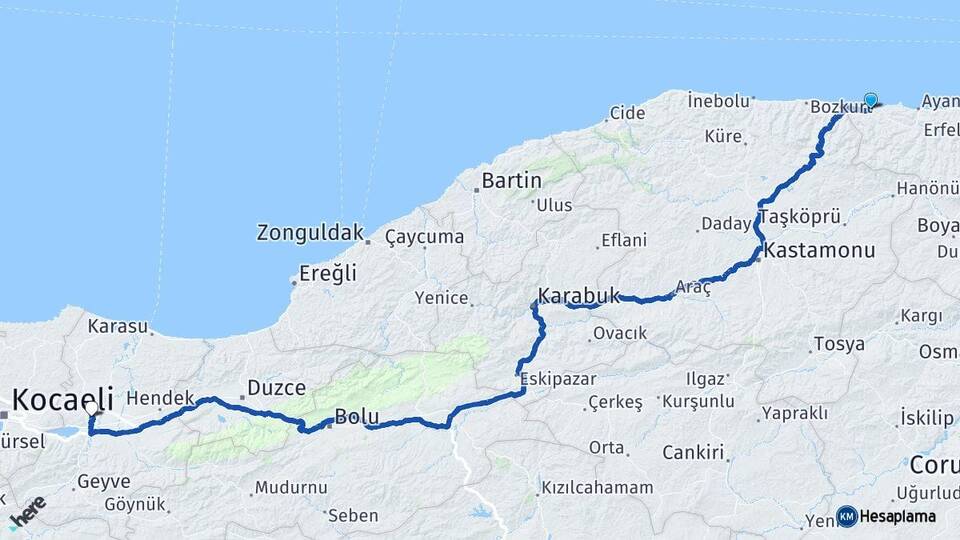 Sinop Türkeli Sakarya Arası Kaç Km - Yol Haritası