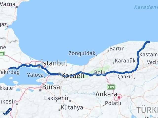 Sinop Türkeli Tekirdağ Arası Kaç Km - Yol Haritası