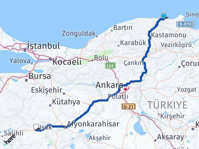 Sinop Türkeli Uşak Arası Kaç Km - Yol Haritası