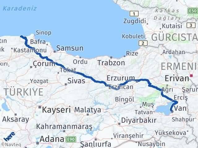 Sinop Türkeli Van Arası Kaç Km - Yol Haritası