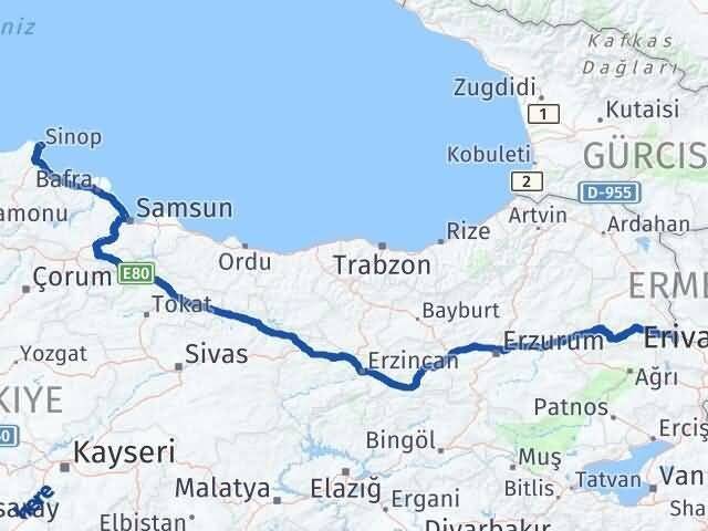 Sinop Tuzluca Iğdır Arası Kaç Km - Yol Haritası